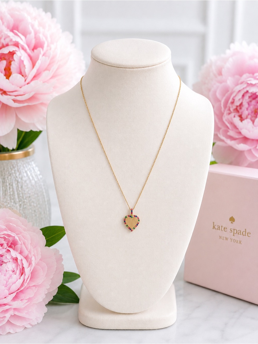 Kate Spade Take Heart Pendant Necklace Multicolor Crystal Heart KG090 NWT - Picture 3 of 7
